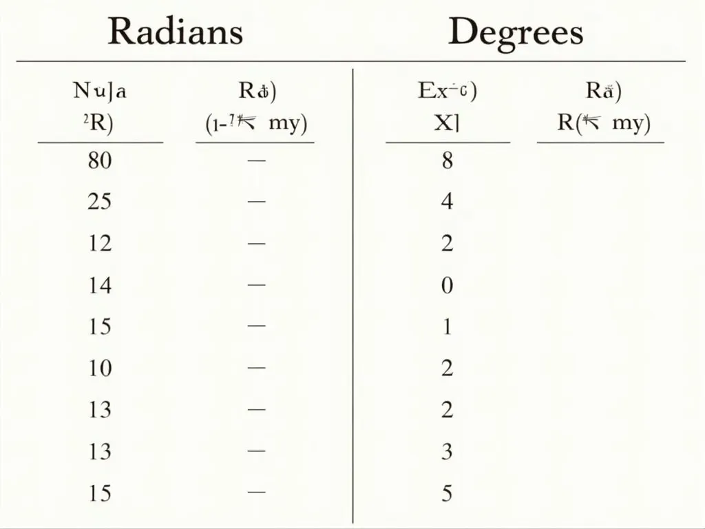 ラジアンと度の変換表