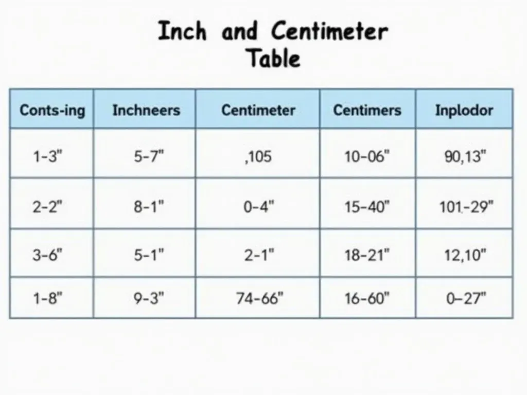 Inch and Centimeter Table