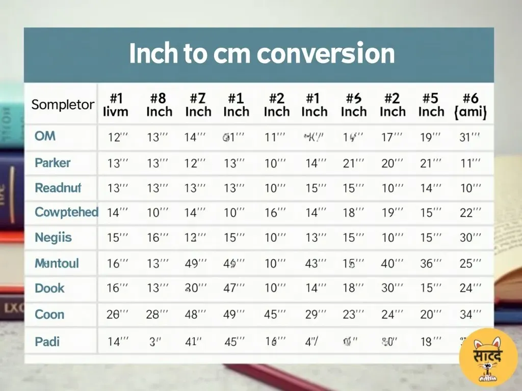 Inch to cm conversion table